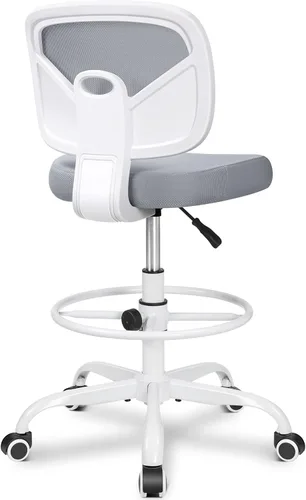 Primy Silla de escritorio alta sin brazos, altura ajustable y reposapiés, silla ergonómica de escritorio de pie con respaldo medio, silla alta con