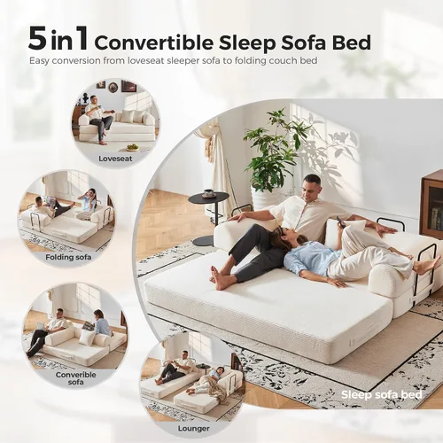 Miniatura 3 de Sofá cama convertible de pana de 79 pulgadas, sofá cama de asiento profundo, sofá cama con cama extraíble, sofá modular para piso de apartamento