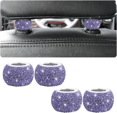Miniatura 17 de BELOMI Paquete de 4 collares para reposacabezas de automóvil, collares brillantes para reposacabezas de automóvil, decoración de anillos, collares