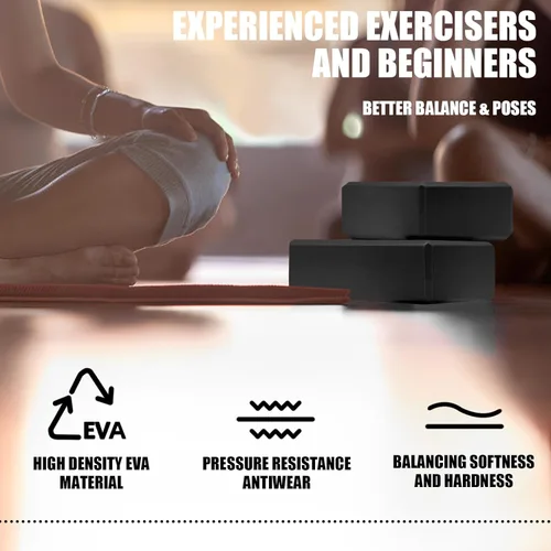 Miniatura 5 de 2 Pcs Yoga Blocks, 9"x6"x3" Foam Blocks Yoga Props for Pilates Stretching and Meditation Exercise Blocks Lightweight Yoga Essentials Negro