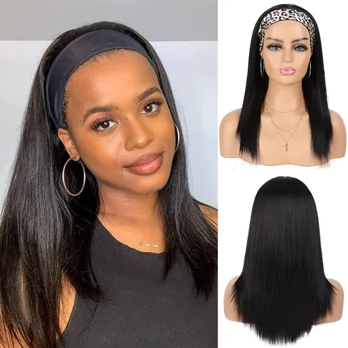 Miniatura 2 de G&T - Peluca de diadema sintética para mujer, color negro, lacio, sin pegamento, resistente al calor, aspecto natural para uso diario en fiestas