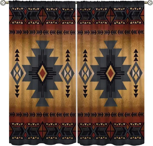 Miniatura 8 de Cortinas aztecas, patrón étnico tribal nativo del suroeste, estilo bohemio occidental, geométrico, tratamientos de ventana para sala de estar, juego
