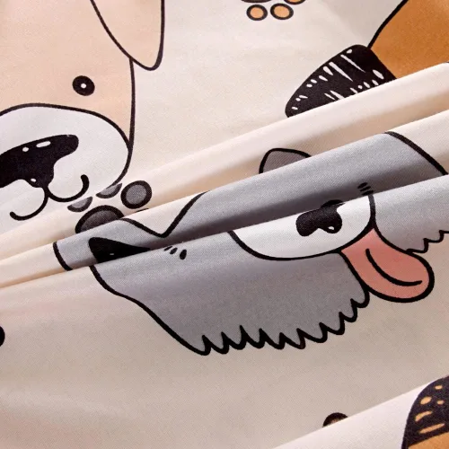 Miniatura 4 de Juego de 2 sábanas bajeras y fundas de almohada suaves para cama con bonitos patrones de cachorros, sábanas estampadas con patrón de perritos para 2