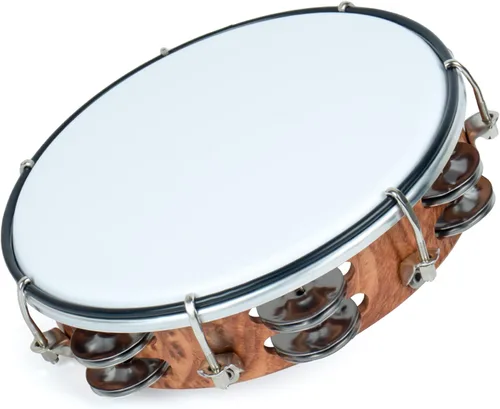 MUSCELL Pandereta para adultos, pandereta de plástico de mano con tambor de doble fila de cascabeles metálicos, instrumento musical - 8 pulgadas