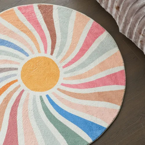 Miniatura 9 de Topotdor Alfombra redonda con diseño de arco iris, colorida alfombra bohemia para niños, ultra suave, lavable, para habitación de bebé, dormitorio