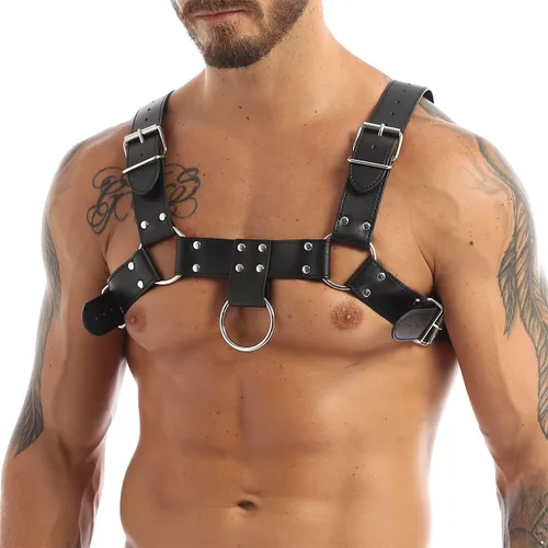 Miniatura 3 de YiZYiF Arnés de cuero ajustable para hombre con hebillas elegantes