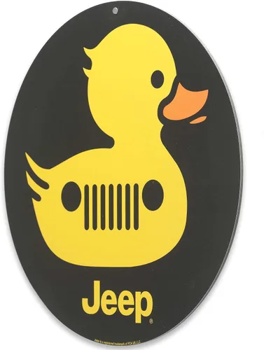 Miniatura 2 de Señal de metal de pato de parrilla de Jeep - Divertido adorno de pared de pato de Jeep para garaje, taller o cueva del hombre Amarillo