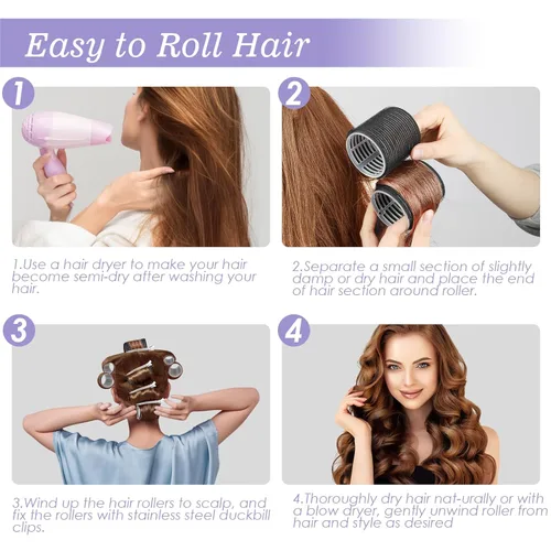 Miniatura 8 de 6 rodillos de pelo jumbo de 2.520 in y 6 rodillos grandes de 2.165 in, rodillos grandes para cabello largo, mujeres con 12 pinzas para el cabello