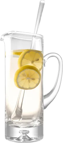 Vaso - Jarra con mango - Con boquilla - Lado recto hecho a mano - Labio de hielo - Diseño de burbujas en la base - con agitador de vidrio - 40 oz. -