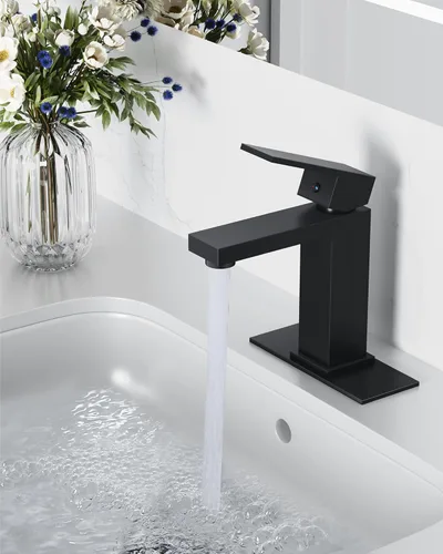 Miniatura 2 de Grifos de Baño Midanya 1 Agujero, Grifo de Fregadero de Acero Inoxidable de Una Manija, Grifos de Tocador Modernos con Placa de Cubierta, Mangueras