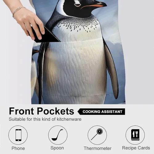Miniatura 5 de Personalized Penguin Adult Apron, Kitchen Cooking Aprons for Woman Man, Adjustable Bib Apron with Pocket for Baking, BBQ Crafting Outdoors, Dining