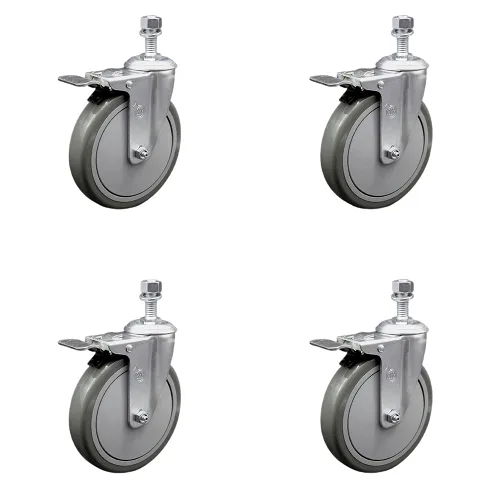 Miniatura 53 de Rueda giratoria de poliuretano con vástago roscado con rueda gris de 3 x 1.25 pulgadas y vástago de 1/2 pulgada - Capacidad de 300 libras/ruedas