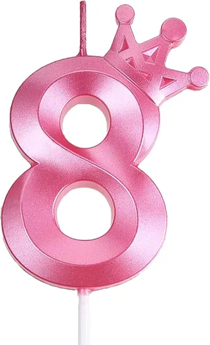 Miniatura 35 de Vela rosa de cumpleaños número 1, decoración temática rosa para fiesta de primer cumpleaños, velas de número 3D diseñadas con corona para decoración