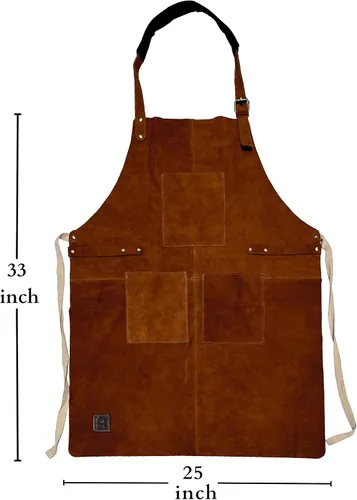 Miniatura 3 de RUSTIC TOWN Delantal de trabajo para parrilla de cuero con bolsillos para herramientas, ajustable hasta XXL para hombres y mujeres, delantal