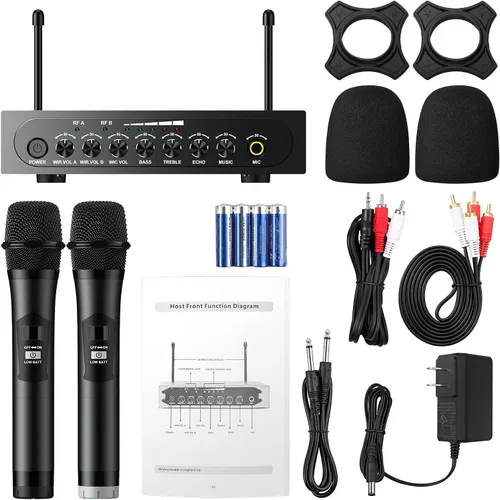 Miniatura 7 de PROZOR Micrófono Inalámbrico UHF con Control de Volumen, Agudos, Graves y Eco, Micrófono Inalámbrico Recargable Dual de Mano Sistema de Micrófono