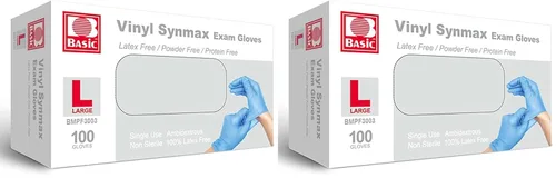 Miniatura 10 de Jointown Guantes básicos de examen de vinilo, guantes de seguridad, sin látex y sin polvo, guantes médicos desechables Synmax, BMPF3002 medianos