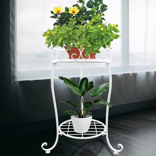 NAKUPE Soporte de metal para plantas blanco, estante de 2 niveles para macetas de 18.5 pulgadas de alto, estante para macetas de flores resistente