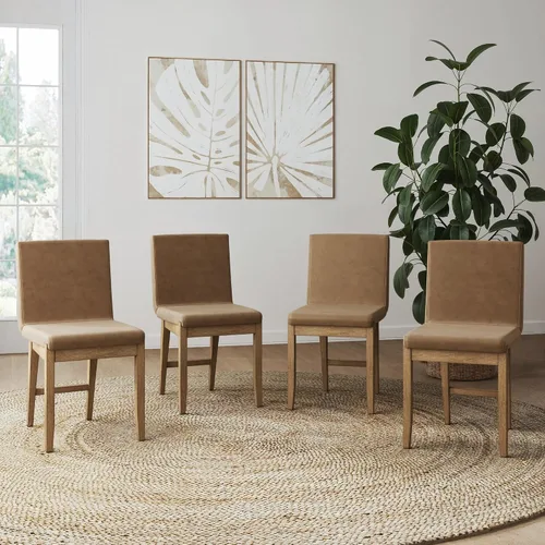 Miniatura 14 de Nathan James Gracie - Silla de comedor moderna con cojín, silla de comedor tapizada con marco de madera maciza, color marrón claro, juego de 2