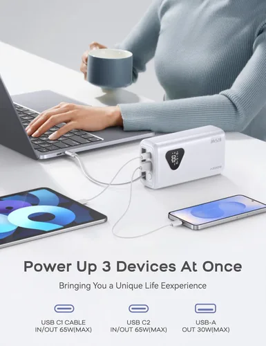 Miniatura 5 de RORRY Laptop Power Bank, 25000mAh 65W Portable Laptop Charger Battery Bank PD Fast Charger Built in Retractable Cables, for iPhone 17/16/15 Series