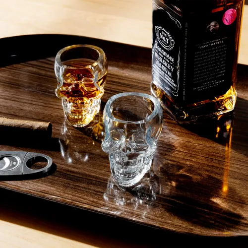 Miniatura 6 de MyGift Juego de 6 vasos de chupito de calavera – Vaso de cristal transparente de 2.8 onzas para fiestas de Halloween, bares de cóctel y decoración