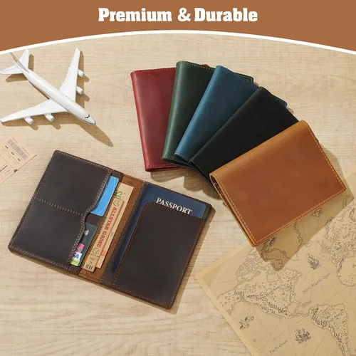 Miniatura 7 de Jack&Chris Funda de cuero para pasaporte, funda de viaje para hombres y mujeres, Marrón