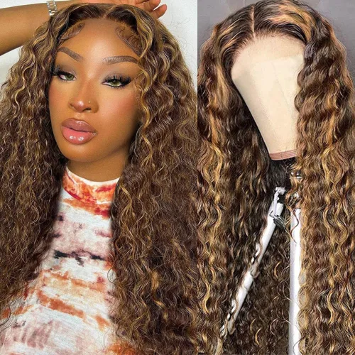 FIRIEYA - Pelucas de cabello humano con encaje frontal de 24 pulgadas, color degradado 4/27, con reflejos, pre-depiladas, densidad del 180, color