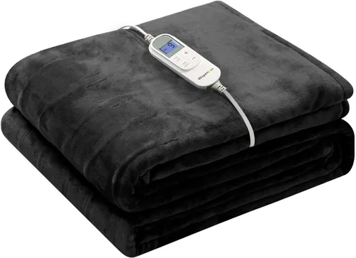 Wapaneus Manta térmica eléctrica con bolsillo para los pies, con 10 niveles de calefacción y 4 ajustes de temporizador, 4 horas de apagado