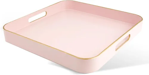 Miniatura 14 de Gifturbo - Bandeja de servir negra, bandejas de servir decorativas de mármol con asas, bandejas rectangulares de plástico para mesa de café otomanas
