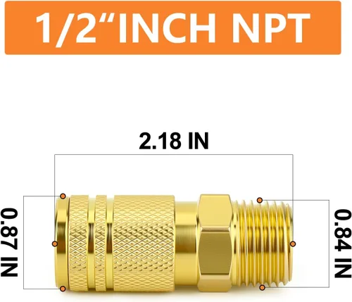 Miniatura 2 de GASHER 12PCS 1/2"MNPT Brass Industrial Coupler,1/4 Flow Quick Connect Air Coupler