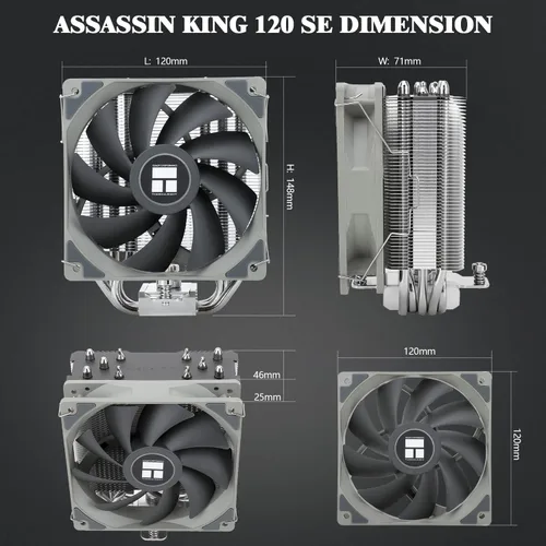 Miniatura 3 de Thermalright Assassin King 120 SE - Enfriador de aire para CPU, AK120 SE, 5 tubos de calor, ventilador silencioso TL-C12C PWM con rodamiento S-FDB