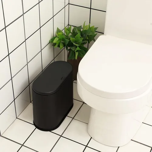 Miniatura 3 de PENGKE Basurero delgado de plástico, cubo de basura de 2.7 galones con tapa superior de presión, cesta de basura moderna negra para baño, sala