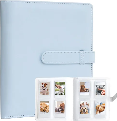 Álbum de fotos mini de 128 bolsillos para cámara Fujifilm Instax Mini, Polaroid Snap, Z2300, cámaras instantáneas SocialMatic e impresora Azul