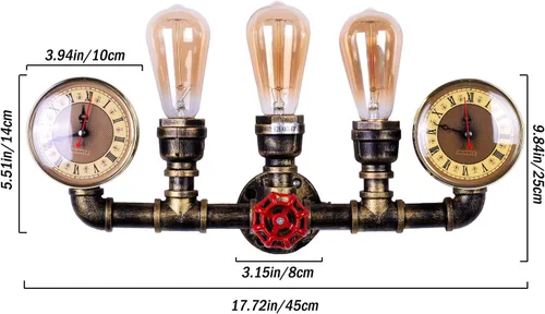 Miniatura 2 de Aplique de pared de tubo de agua de 3 luces, lámpara de pared Steampunk industrial retro en bronce antiguo