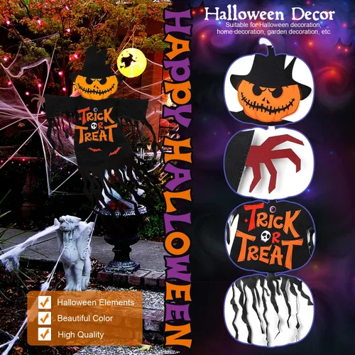 Miniatura 2 de Bandera de Jardín de Halloween para Exteriores Decoraciones al Aire Libre Impresas Doble Cara, Calabaza Fantasma Banderas de Patio para Invierno