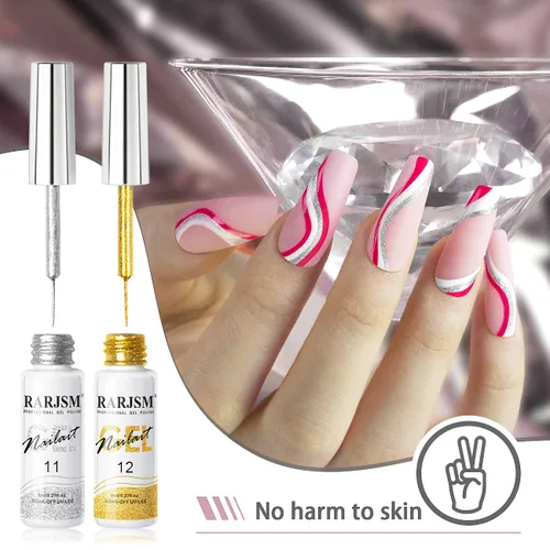Miniatura 4 de RARJSM Juego de 2 esmaltes de uñas de gel pintados con purpurina plateada y dorada, 2 unidades, secado por remojo, requiere 0.3 onzas líquidas