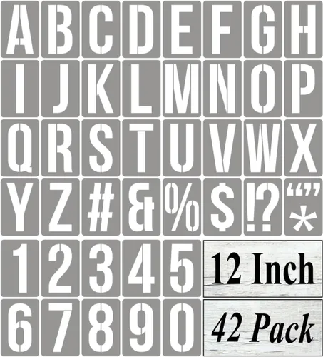 Plantillas de letras del alfabeto de 12 pulgadas para pintar, paquete de 42 plantillas de letras y números con letreros para pintar sobre madera,