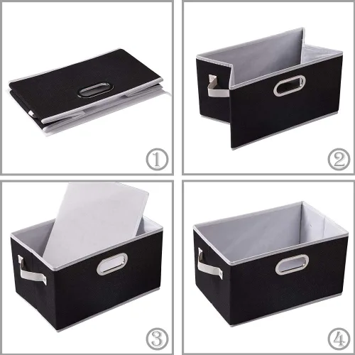 Miniatura 6 de PRANDOM Contenedores de almacenamiento plegables más grandes para clóset [5 unidades] cestas decorativas de tela de lino con asas de cuero y metal