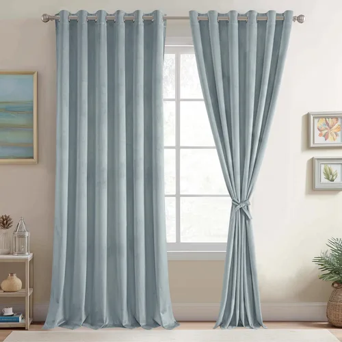 Miniatura 35 de JIUZHEN - Cortinas de terciopelo gris de 63 pulgadas opacas para sala de estar - Cortinas gruesas de terciopelo con ojales para ventana