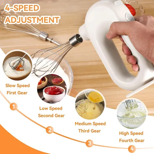 Miniatura 3 de Batidora de mano inalámbrica, batidor de huevos de mano, eléctrico de mano de 4 velocidades, mini batidora de mano ajustable, mezclador eléctrico