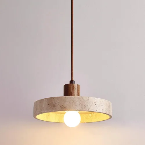 Miniatura 6 de Japanese Wabi-Sabi Dining Room Pendant Lights, 8.3IN Yellow Travertine Shade Ceiling Hanging Lighting, Modern Wood Chandelier for Kitchen Island