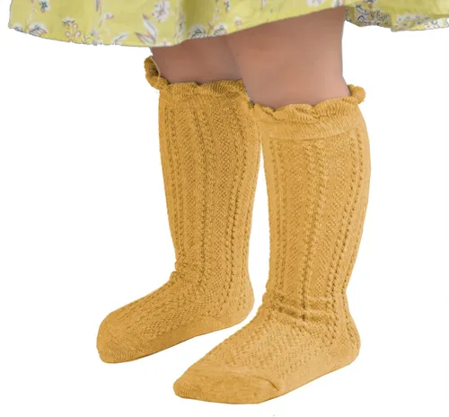 Miniatura 6 de Epeius - Calcetines altos de algodón para bebés y niñas, de uniforme, calcetas con vuelos (Paquete de 3 o 5)