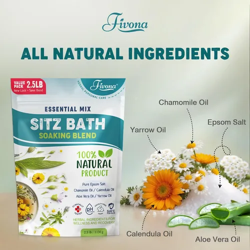 Miniatura 5 de Tratamiento de hemorroides 40 onzas, sales de baño Fivona Sitz, mezcla de remojo posparto sal de Epsom con todos los aceites naturales para cuidado