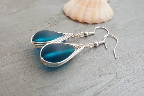 Miniatura 65 de Yinahawaii Handmade Sea Glass Earrings, Hawaiian Jewelry, Wire Braided Earrings Teardrop Earrings, Beach Jewelry Sea Glass Jewelry For Women Cobalt
