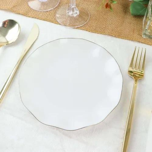 Miniatura 120 de Tableclothsfactory Paquete de 10 platos redondos de plástico negro de 6 pulgadas para ensalada de postre, platos desechables con borde ondulado