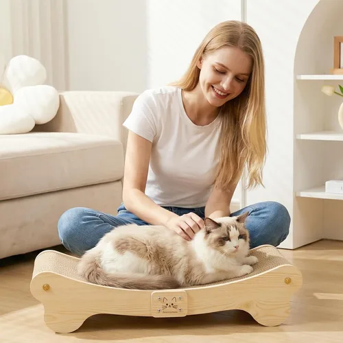 Miniatura 8 de NOCOEX Cama rascador de sisal para gatos: hamaca para gatos de interior, tumbona y arañazos y sueño - Marco de madera maciza natural grande
