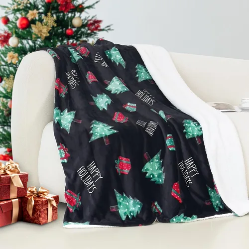 Miniatura 42 de Elegant Comfort - Manta reversible y ultra suave de franela con forro polar - Manta de sherpa navideña de invierno - Ligera, suave y acogedora