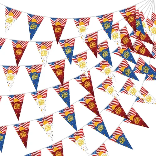 Banderín de decoración del día del trabajo, de 32 pies, decoración de fiesta del día del trabajo, guirnalda triangular, oficina en casa y