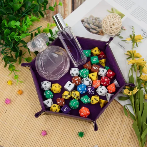 Miniatura 5 de SIQUK 4 bandejas de dados hexagonales para dados plegables, de piel sintética, para juegos de dados como RPG, DND y otros juegos de mesa