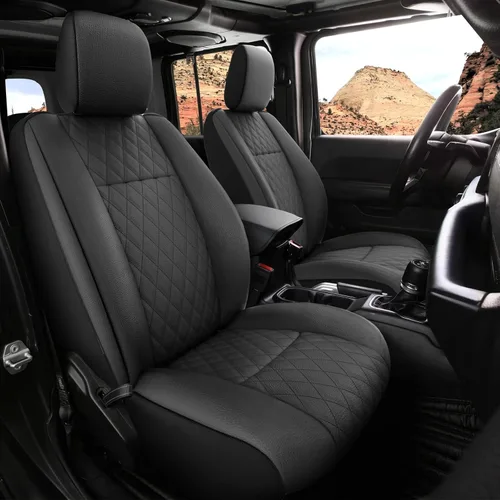 GIANT PANDA Fundas de asiento delantero para Jeep Wrangler JL 2018-2026 Sport Sahara Rubicon Unlimited Willys, protectores de asiento de piel Negro