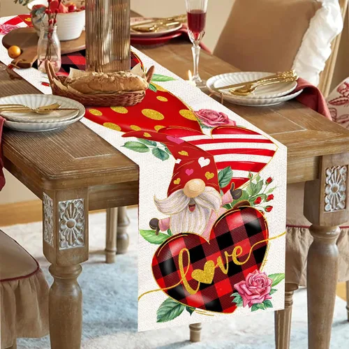 Miniatura 7 de Camino de mesa para el día de San Valentín de 36 pulgadas con corazón rojo y temática de San Valentín, gnomo para cocina, mesa de comedor